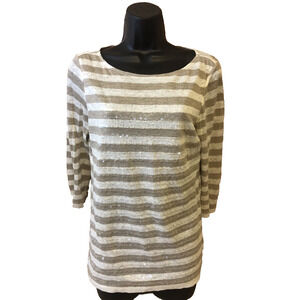 Robert Kitchen Canada Womens Shirt Size Small Blouse Sequin Striped 3/4 Sleeve